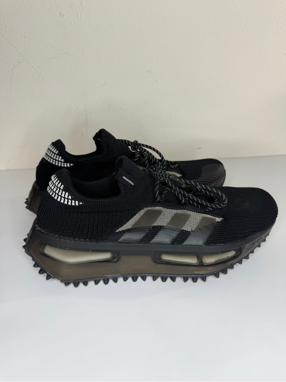adidas Black Knit Trainer with Textured Cushion Sole